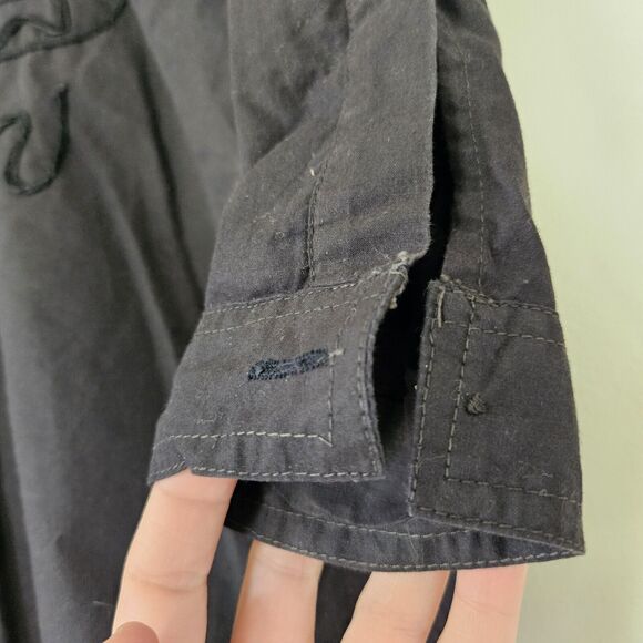 Vtg Embroidered Western Button Up Top Womens M Black Studded Embossed Cowgirl - Picture 6 of 13